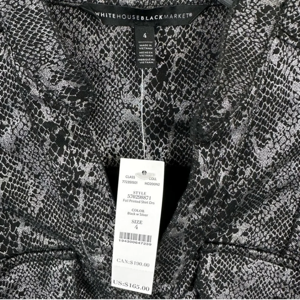 NWT White House Black Market foil reptile dress Size 4 Color:black/silver - Picture 9 of 11